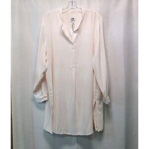 Anne Klein Nehru Tunic Top Women's 2X Cream Longer Length Casual Polyester New